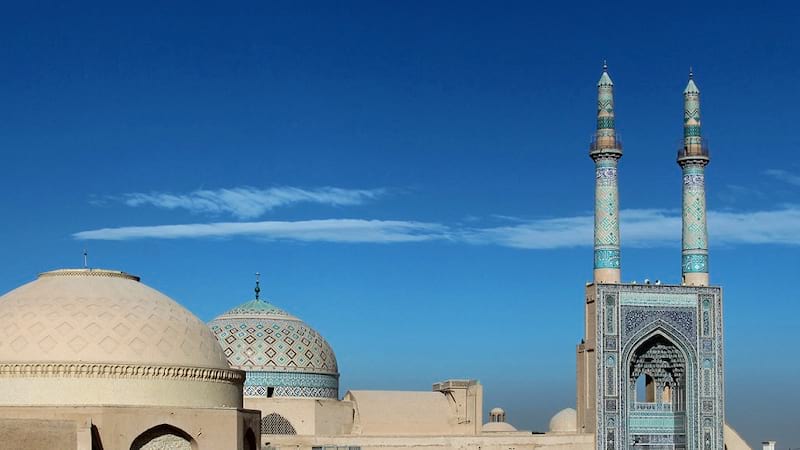 Jame Mosque With Tall Finial In nice Weather in Yazd